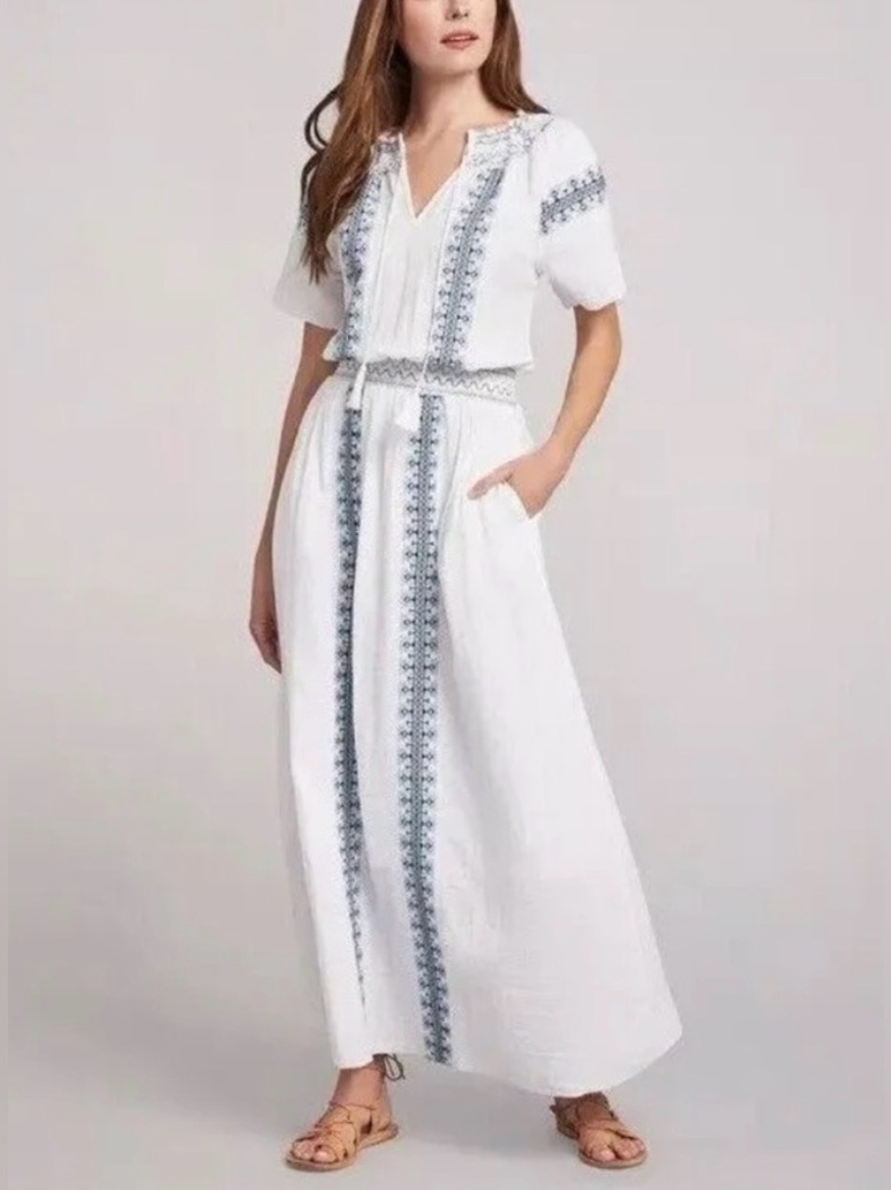 Faherty Catrina Embroidered Maxi Dress Size Small